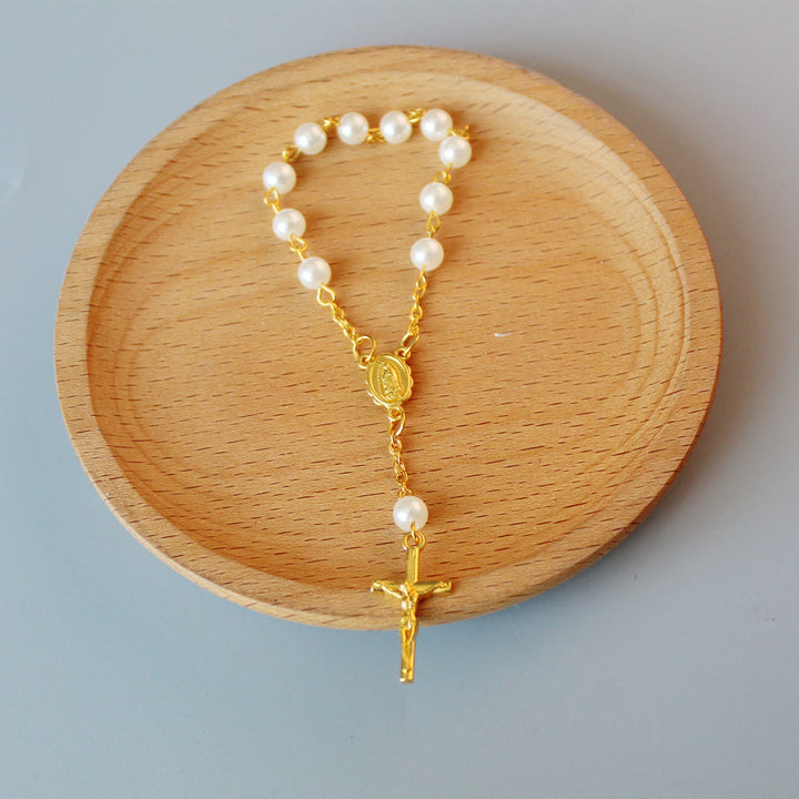Pearl Beads Mini Rosary for Car/Baptism  - Golden - image 3