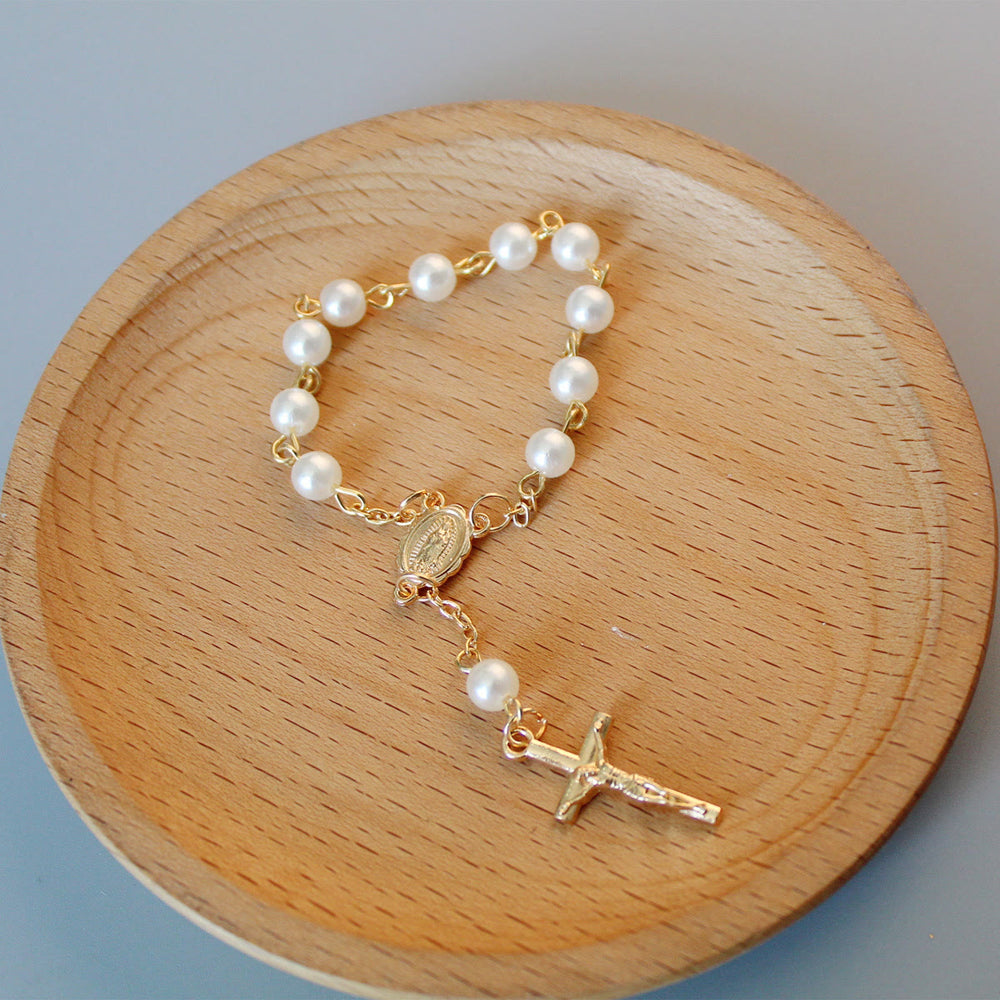 Pearl Beads Mini Rosary for Car/Baptism  - image 1