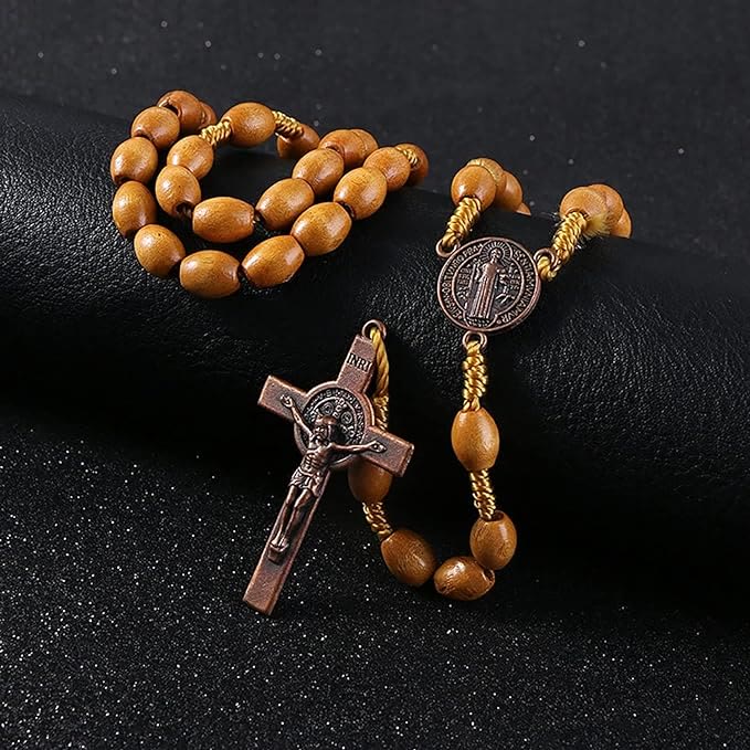 Christianartworkshop St. Benedict Olive Wood Prayer Rosary - Camel - image 5