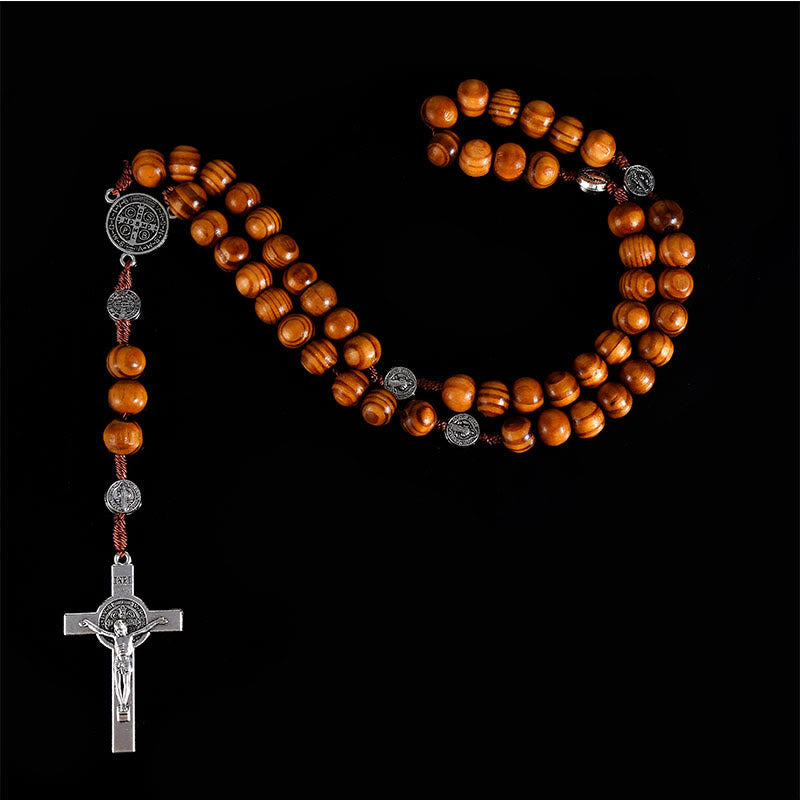Classic Wood Rosary with St. Benedict Medal & Crucifix - Brown - image 1