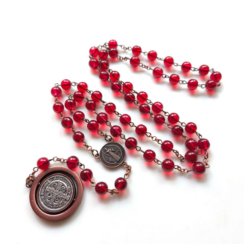 Red Glass Garnet St. Benedict Protection Rosary - Red - image 0