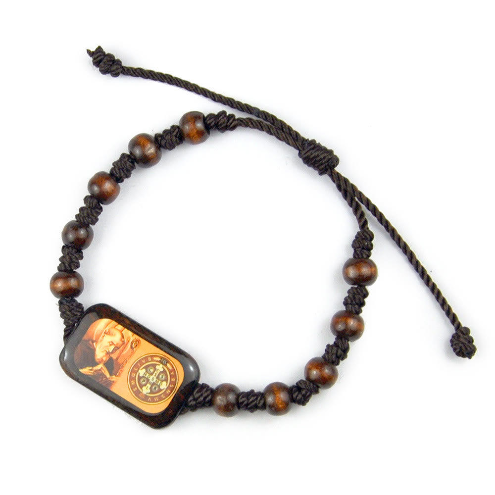 Christianartworkshop Catholic Wooden Oil Drip St. Benedict Image Bracelet - St. Benedict - image 0
