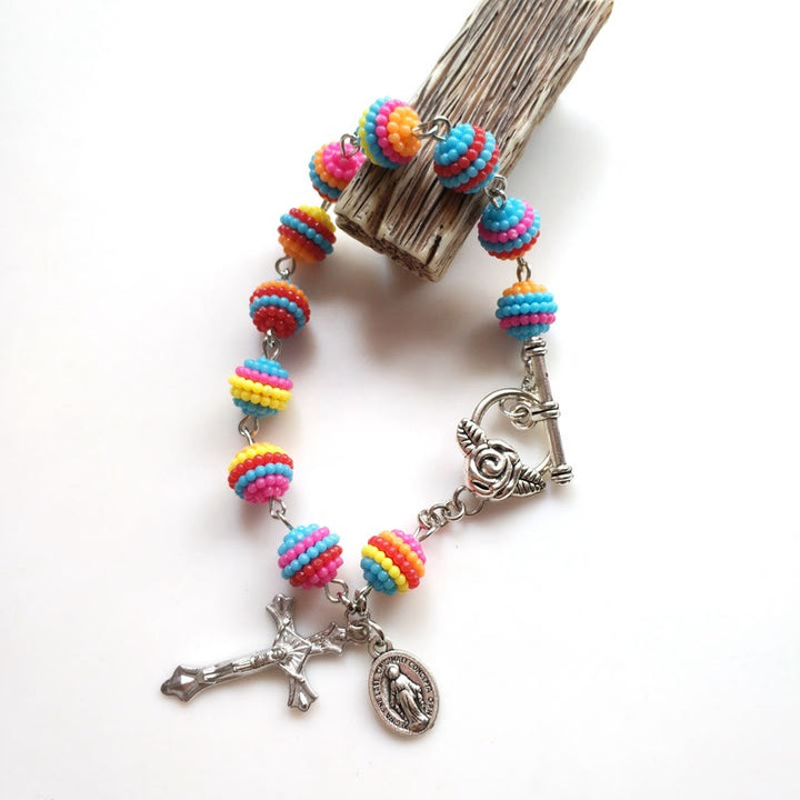 Christianartworkshop Jesus & Mary Rainbow Beaded Religion Wrist Bracelet - image 3