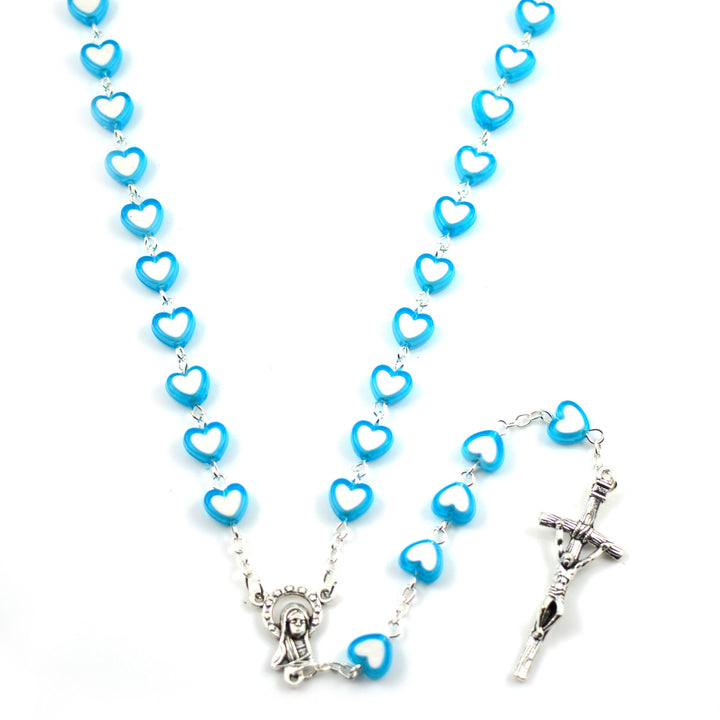 Colorful Jesus Cross Heart-shaped Rosary - Blue - image 3