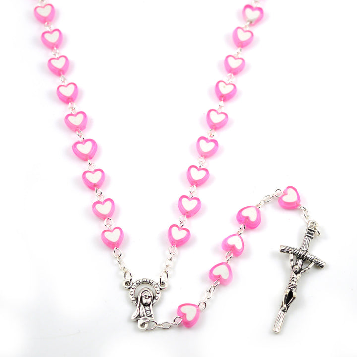 Colorful Jesus Cross Heart-shaped Rosary - Pink - image 4