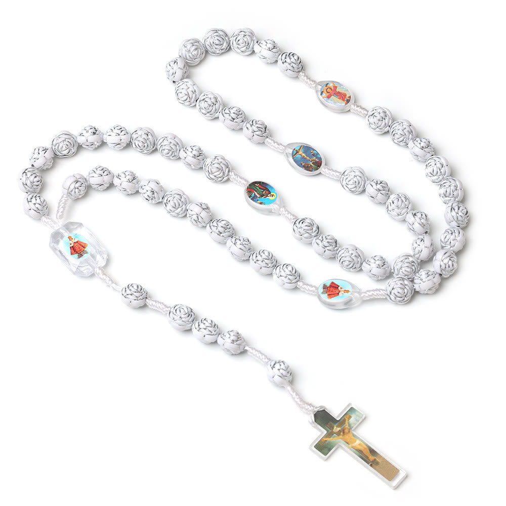 White Silver Rose-shaped Beads Christ Prayer Rosary - image 1