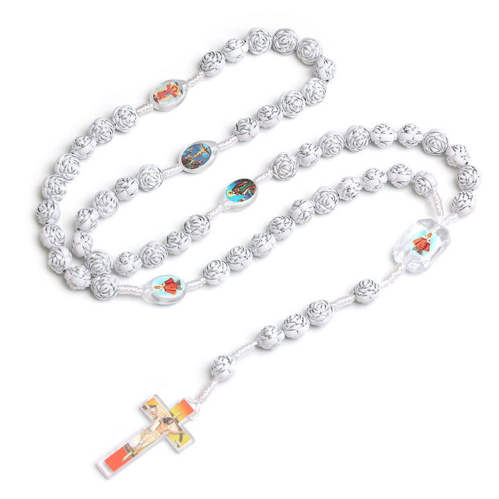 White Silver Rose-shaped Beads Christ Prayer Rosary - White - image 0