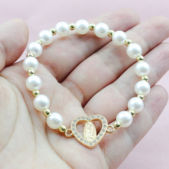 Christianartworkshop Rhinestones Heart-shaped Virgin Mary Pearl Bracelet - image 2