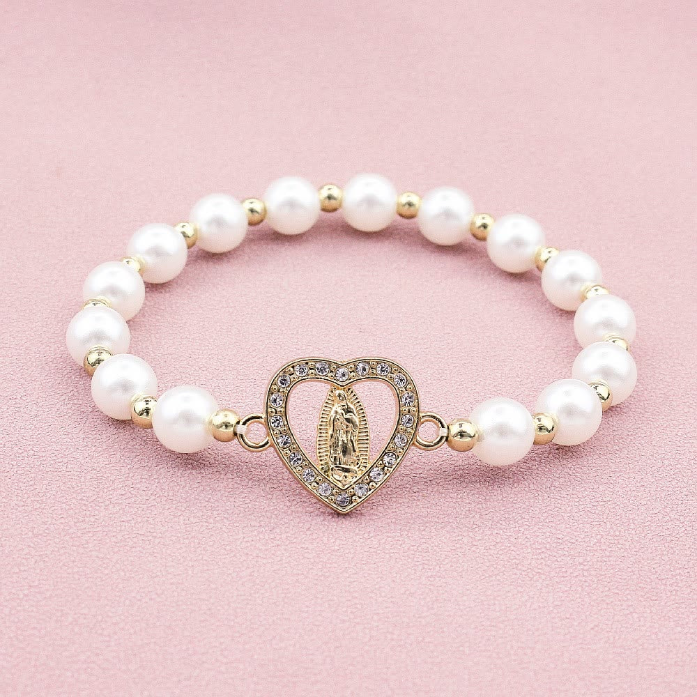 Christianartworkshop Rhinestones Heart-shaped Virgin Mary Pearl Bracelet - image 4