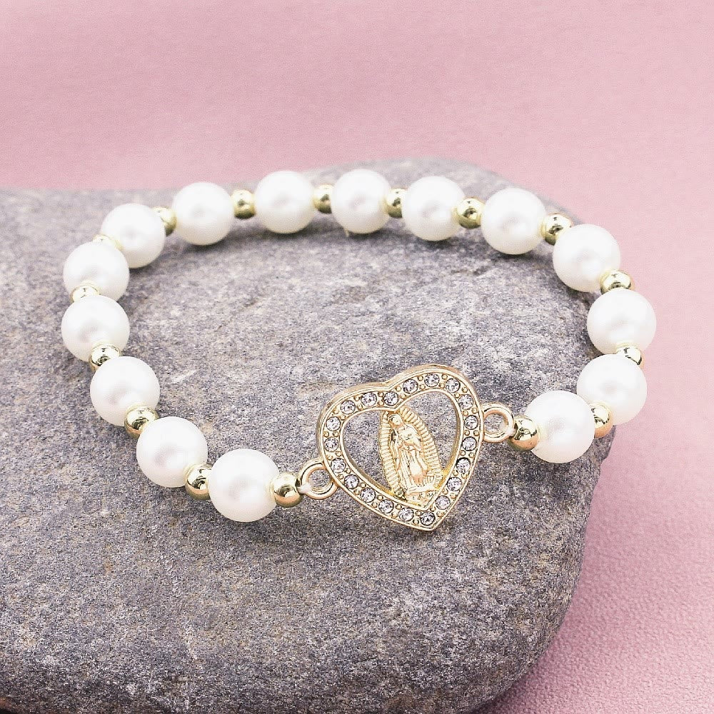 Christianartworkshop Rhinestones Heart-shaped Virgin Mary Pearl Bracelet - Our Lady - image 0