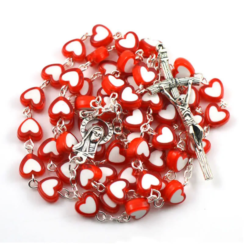 Colorful Jesus Cross Heart-shaped Rosary - Red - image 0