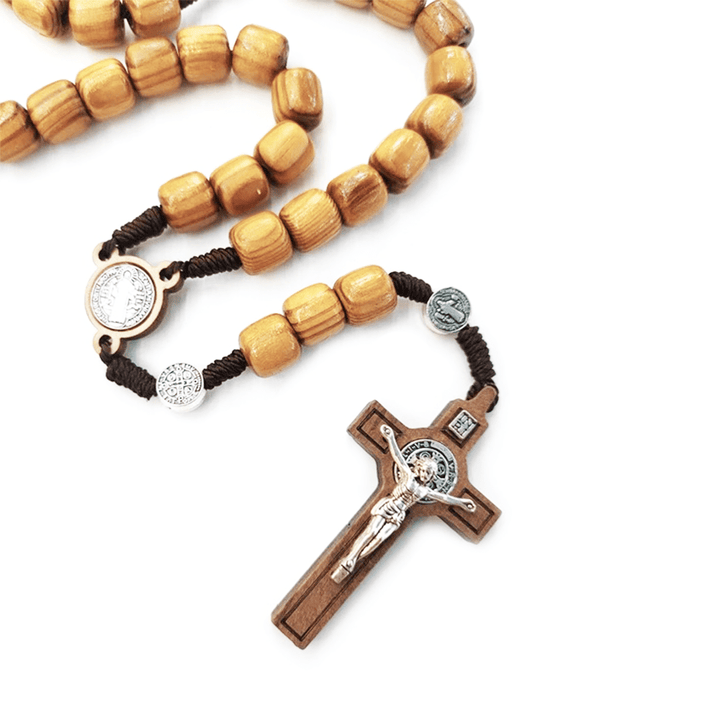 Crafted Natural Wood St. Benedict Crucifix Rosary - image 2