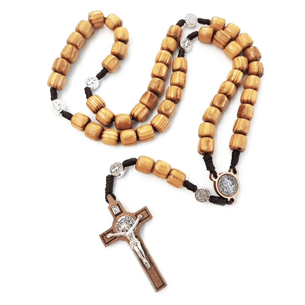 Crafted Natural Wood St. Benedict Crucifix Rosary - image 4