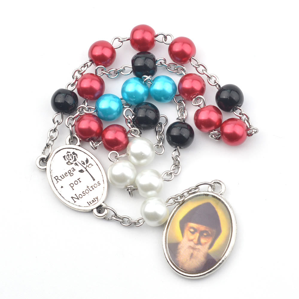 St. Charbel Pendant Glass Multicolor Beads Rosary - St. Charbel - image 1