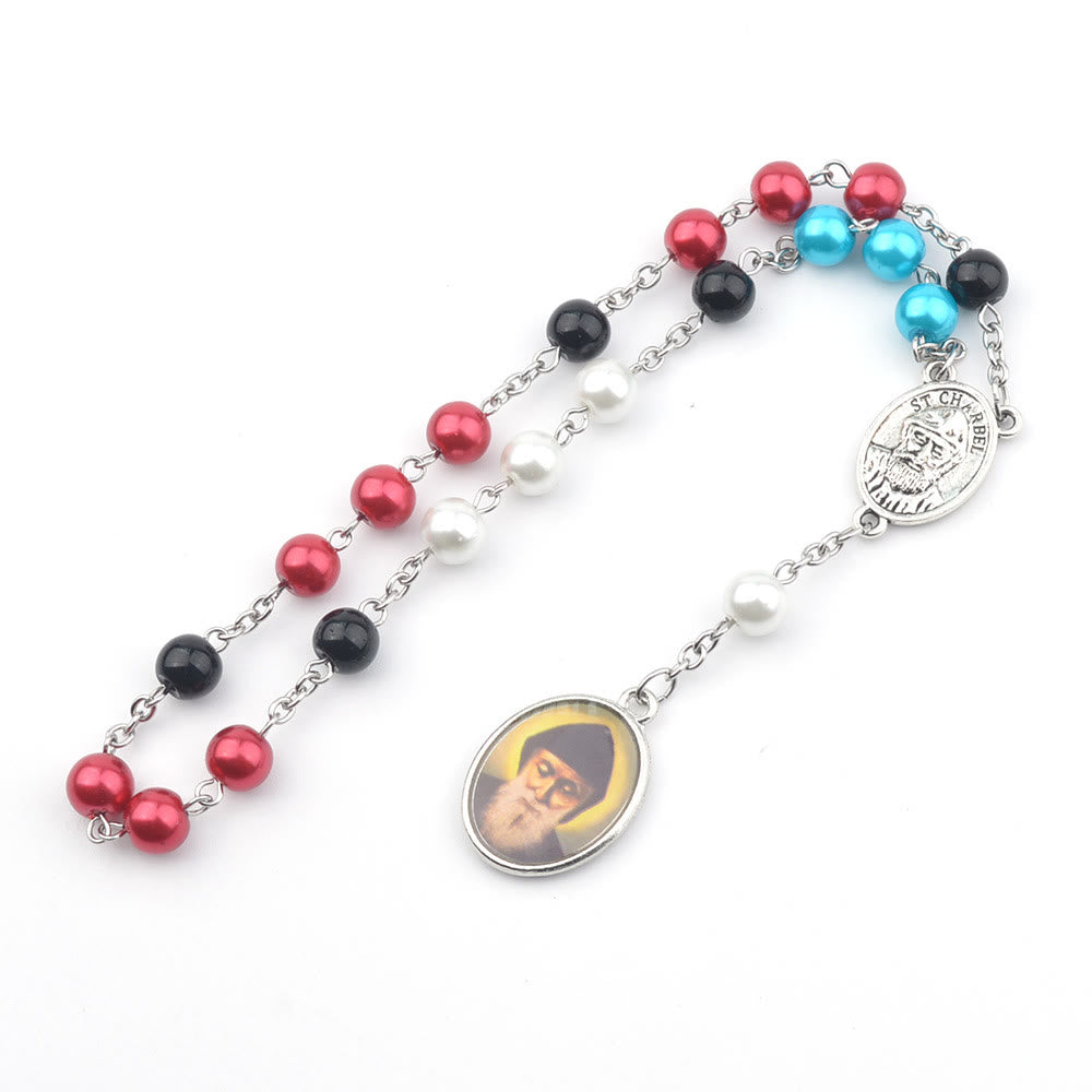 St. Charbel Pendant Glass Multicolor Beads Rosary - image 2