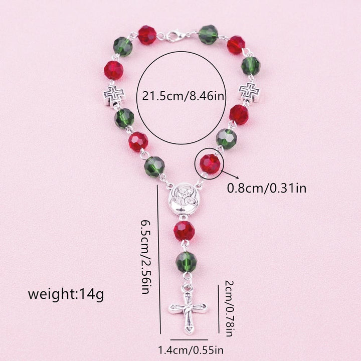 Virgin Mary Red & Green Crystal Rosary Bracelet - image 4
