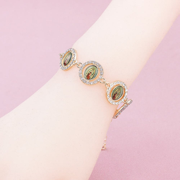 Our Lady of Guadalupe Zircon Round Medals Bracelet