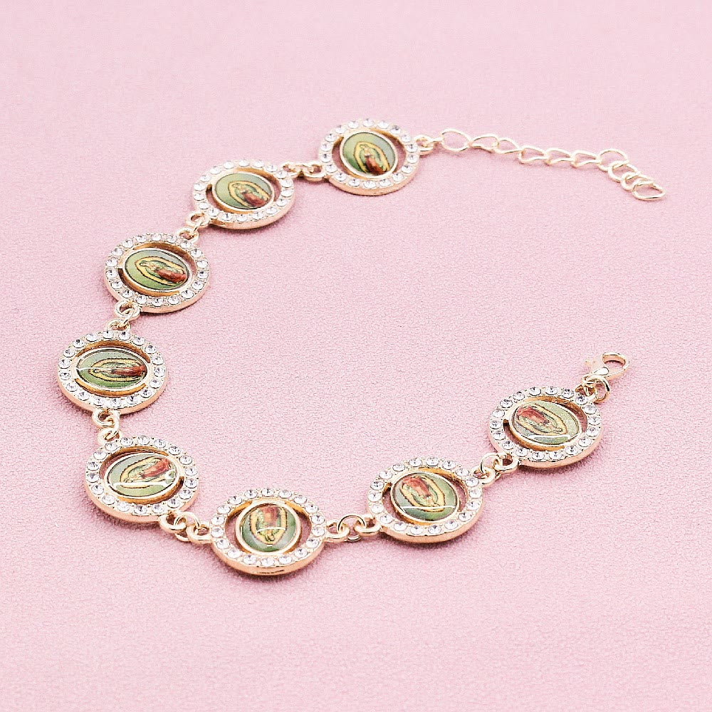 Our Lady of Guadalupe Zircon Round Medals Bracelet - Golden - image 1