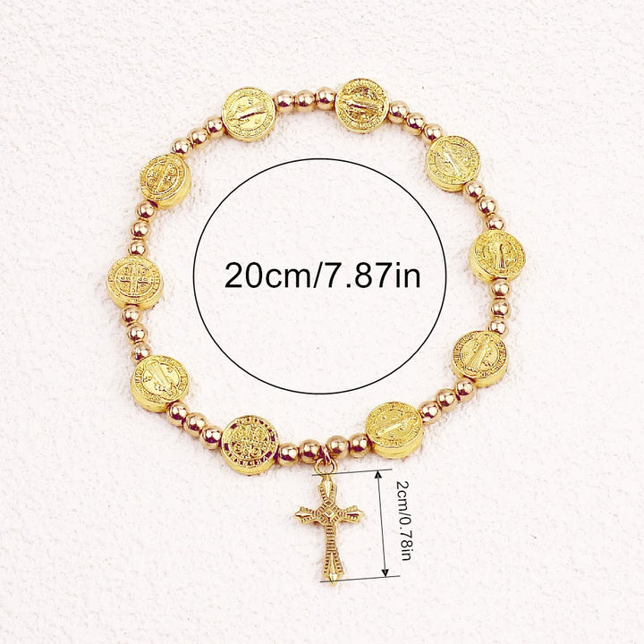 Christian Gold-tone St. Benedict Cross Stretch Bracelet - image 3