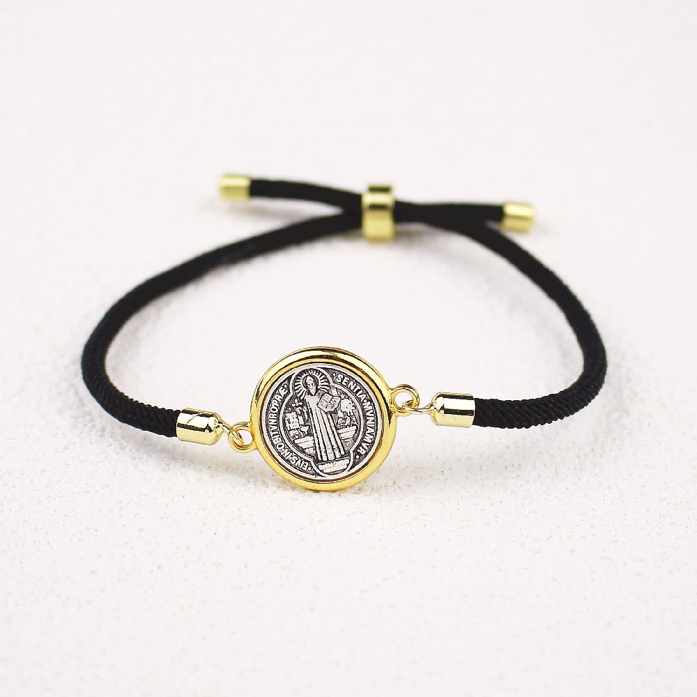 St. Benedict Medal Black Rope Cord Adjustable Bracelet - image 2