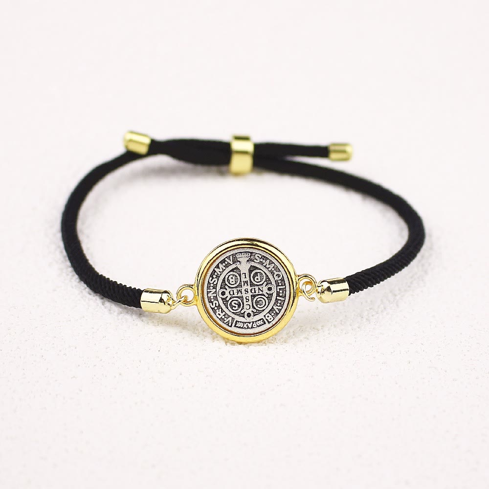 St. Benedict Medal Black Rope Cord Adjustable Bracelet - Black Cord - image 1
