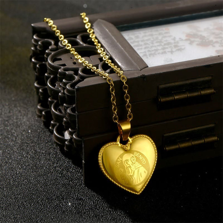 Classic Christian St. Benedict Medal Heart Necklace - image 1