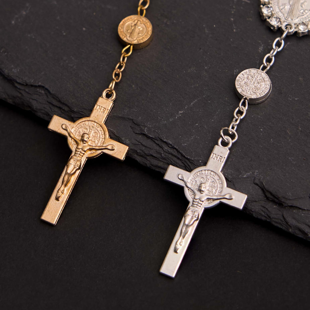 Christian Glass Beads St. Benedict & Jesus Cross Bracelet Rosary - image 3