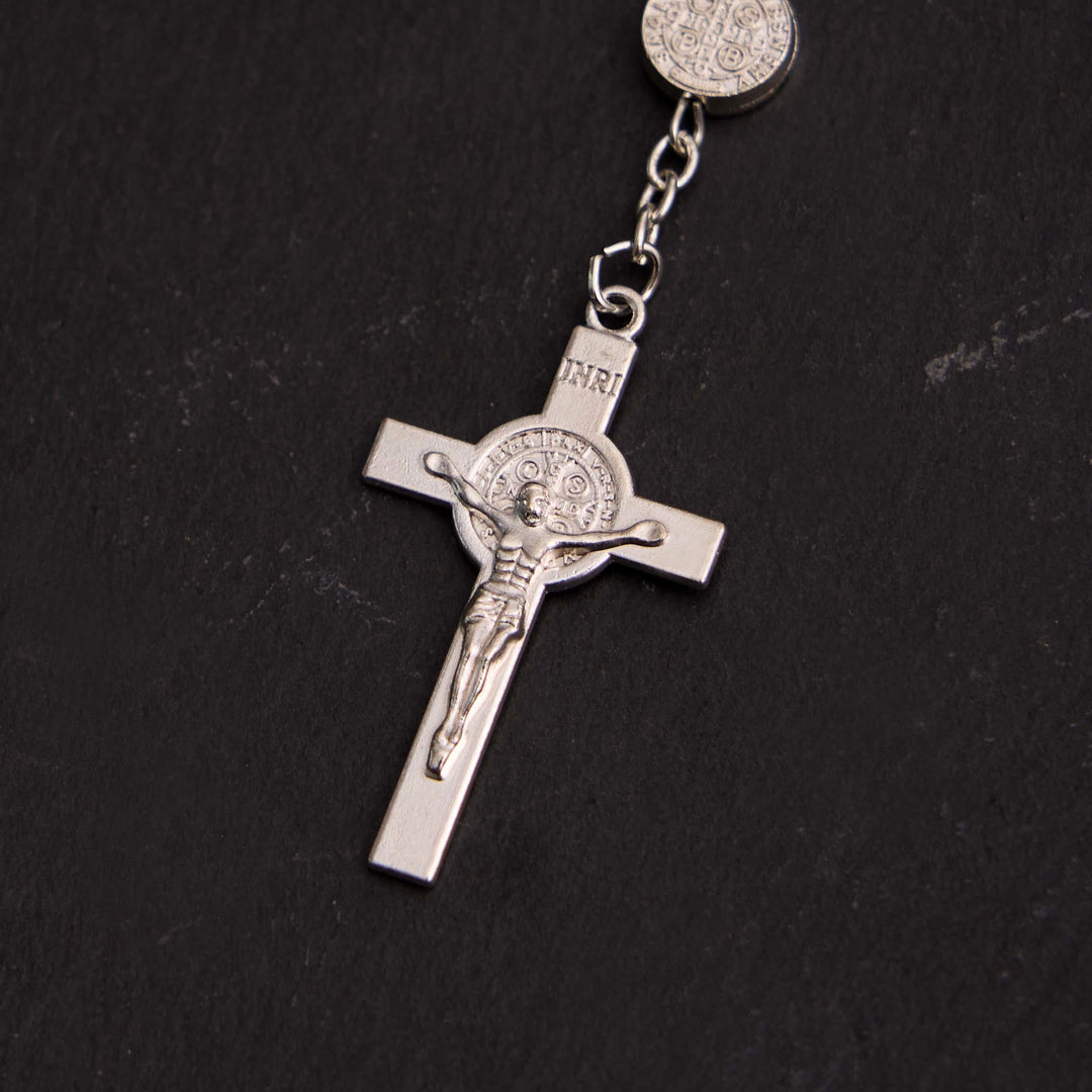 Christian Glass Beads St. Benedict & Jesus Cross Bracelet Rosary - image 11