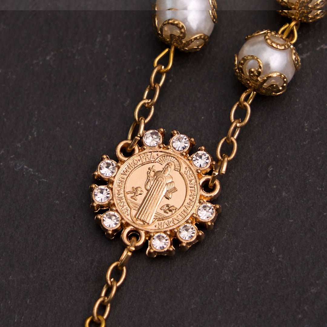 Christian Glass Beads St. Benedict & Jesus Cross Bracelet Rosary - image 6