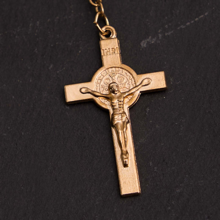 Christian Glass Beads St. Benedict & Jesus Cross Bracelet Rosary - image 5