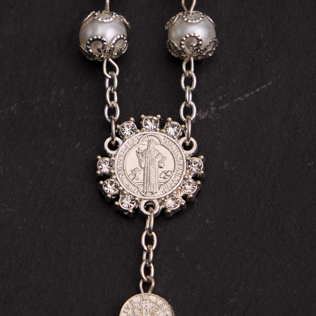 Christian Glass Beads St. Benedict & Jesus Cross Bracelet Rosary - image 12