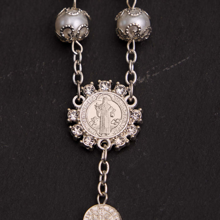 Christian Glass Beads St. Benedict & Jesus Cross Bracelet Rosary - image 12