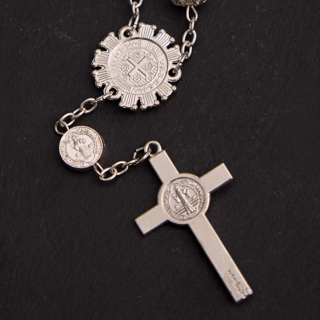 Christian Glass Beads St. Benedict & Jesus Cross Bracelet Rosary - image 12