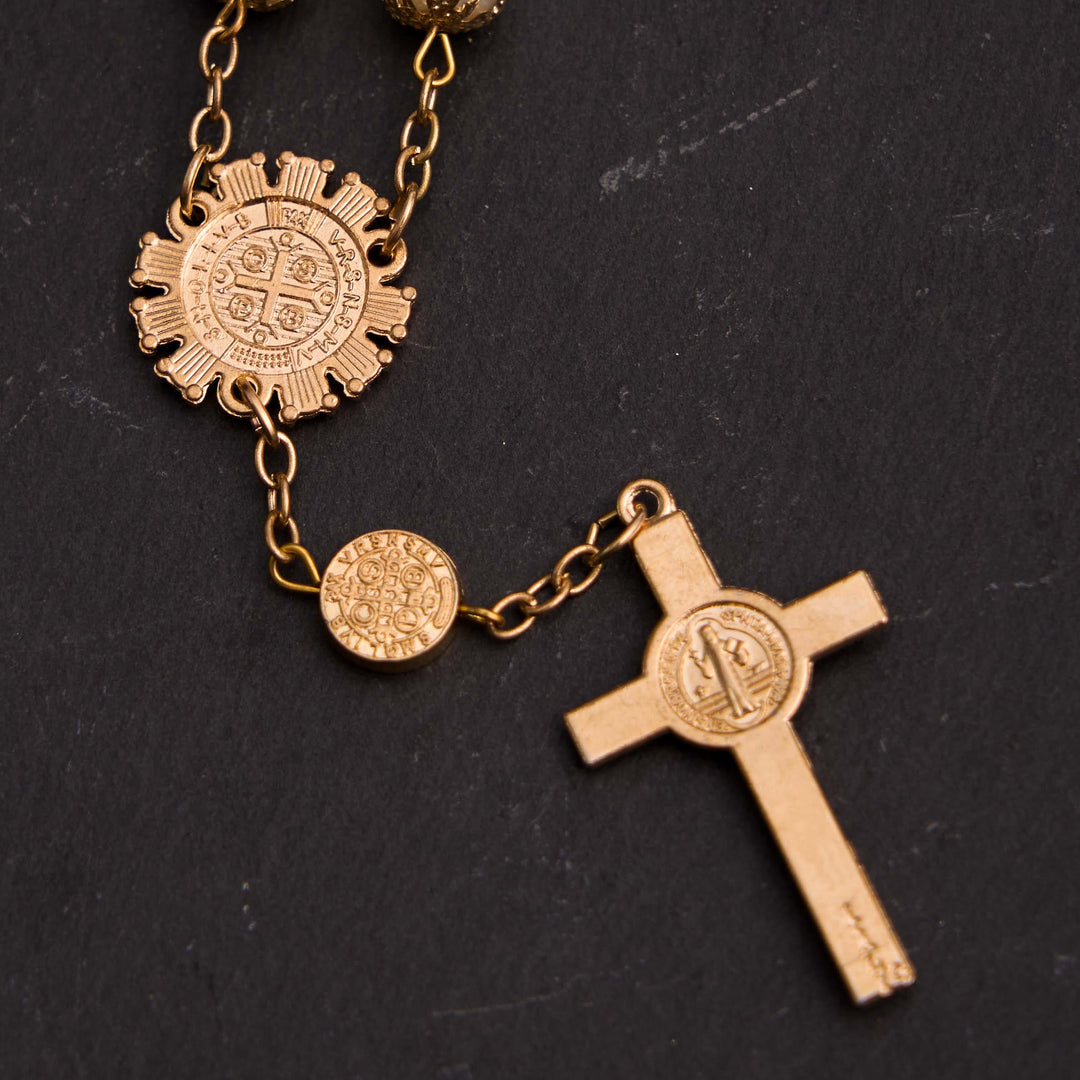 Christian Glass Beads St. Benedict & Jesus Cross Bracelet Rosary - image 8