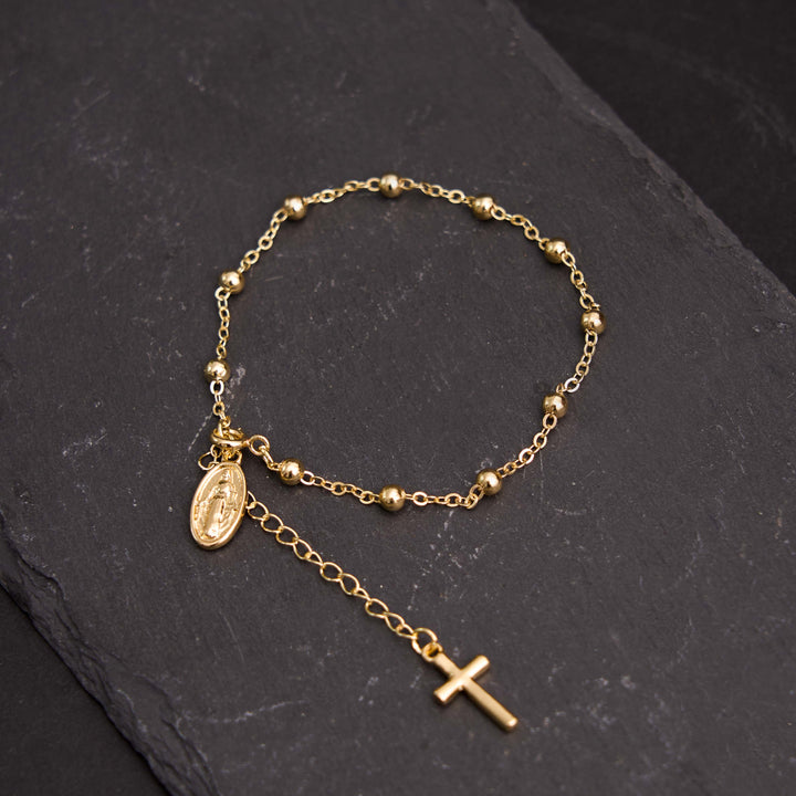 Christianartworkshop Virgin Mary Medal & Cross Adjustable Simple Casual Bracelet - Golden - image 5