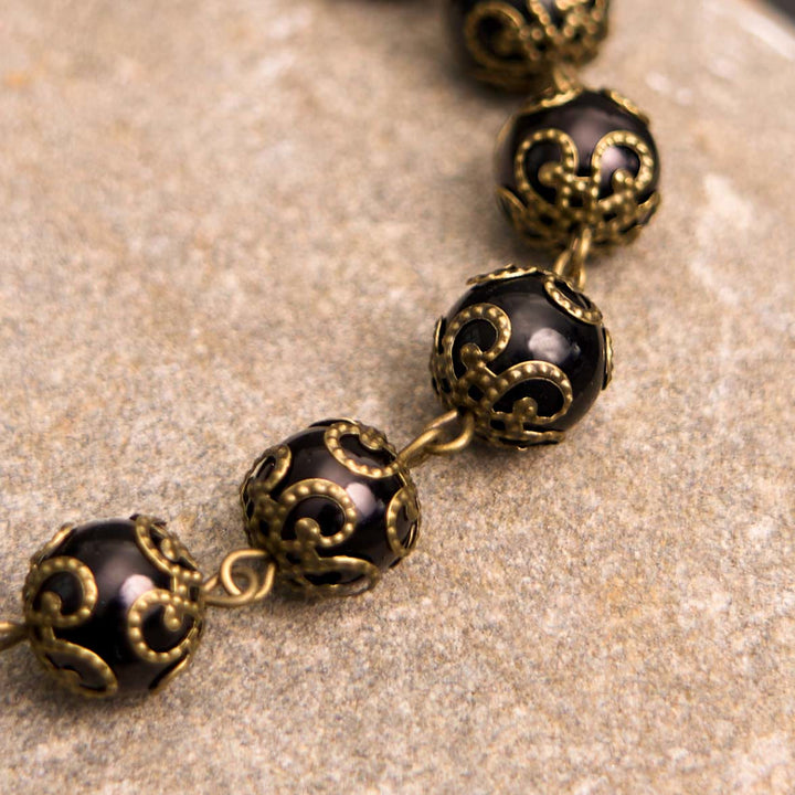 Crafted Retro Black St. Benedict Medal & Crucifix Rosary Bracelet - image 3