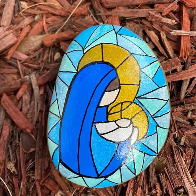Christianartworkshop Nativity Scene Painted Rock - Jesus & Mary - image 3