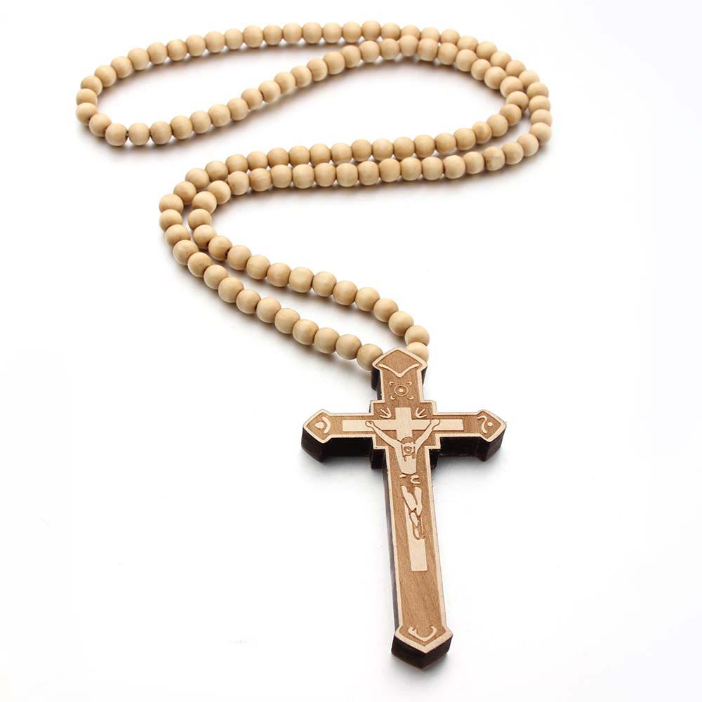 Christian Jesus Cross Wooden Necklace - image 5