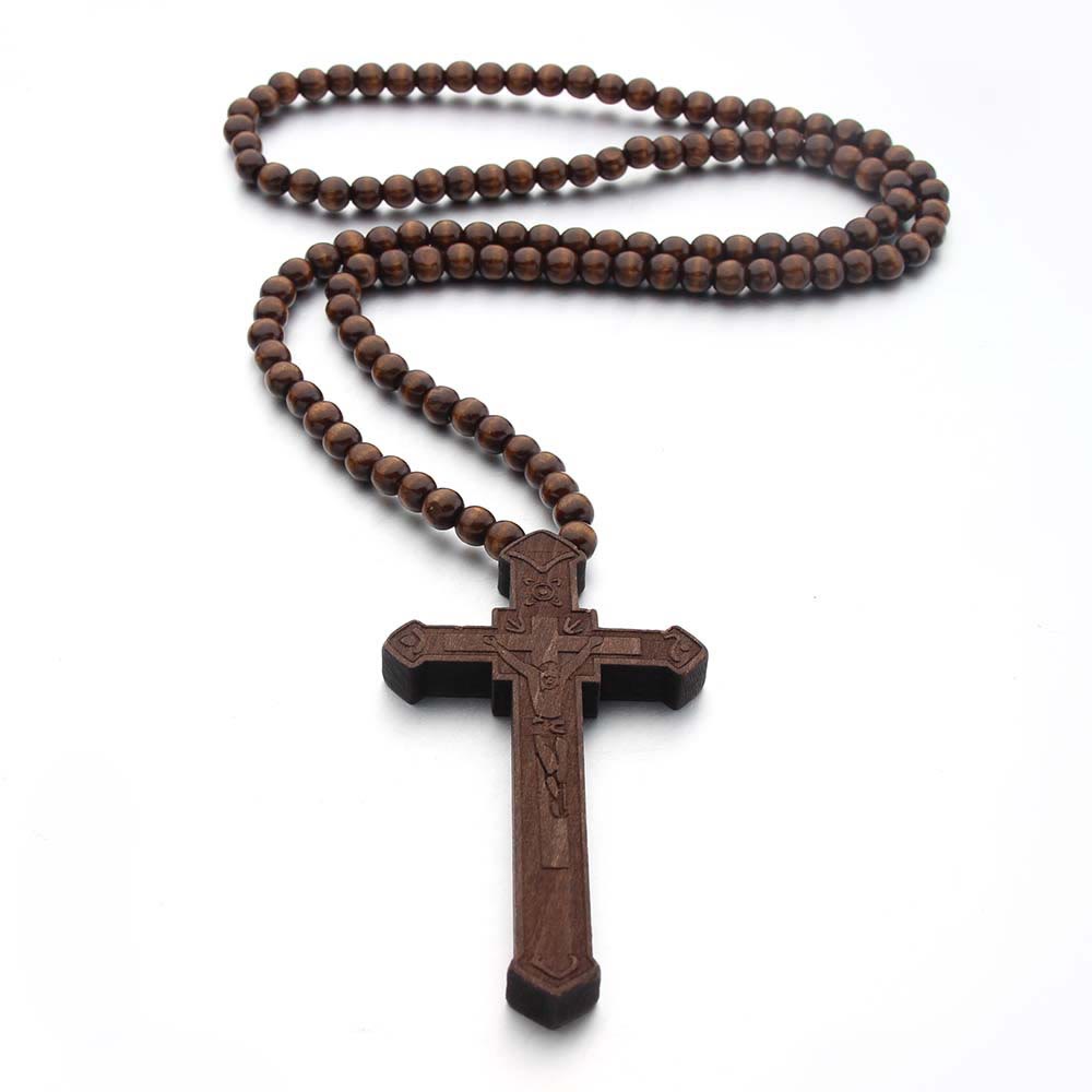 Christian Jesus Cross Wooden Necklace - image 7