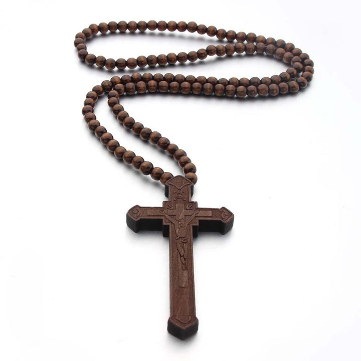 Christian Jesus Cross Wooden Necklace - image 8