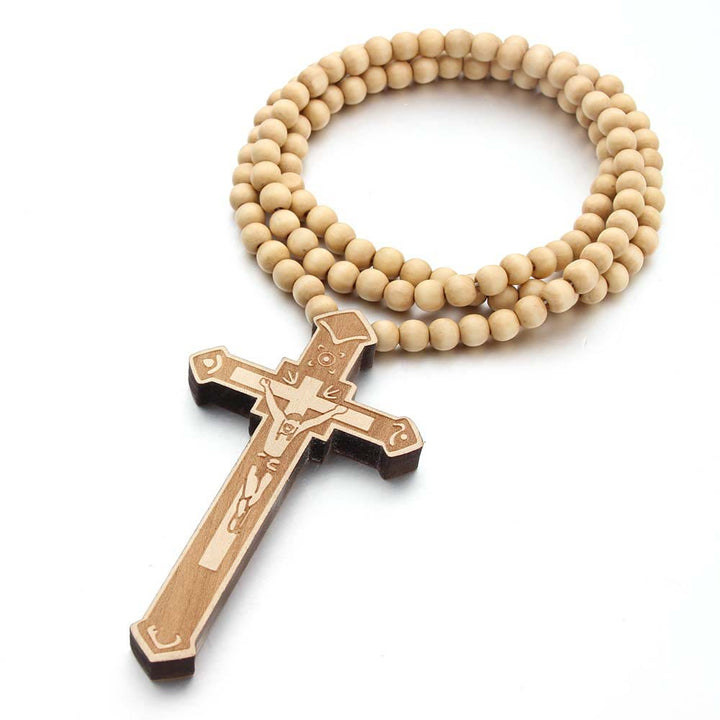 Christian Jesus Cross Wooden Necklace - image 1