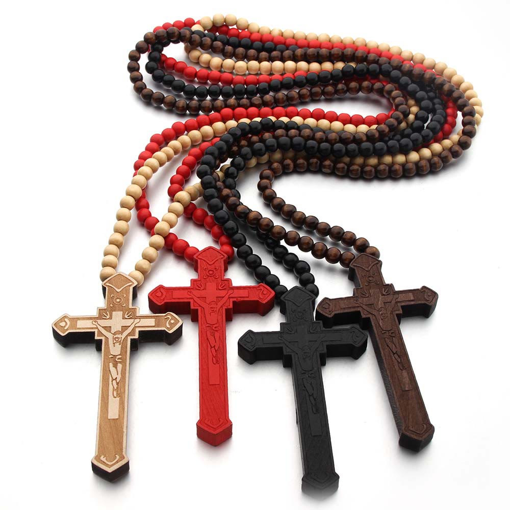 Christian Jesus Cross Wooden Necklace - image 0