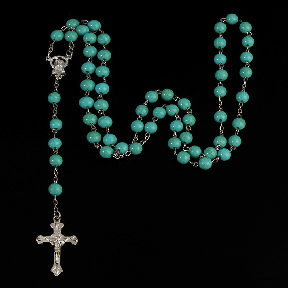 Christianartworkshop Six-Color Stone Beads Catholic Rosary - Blue - image 2