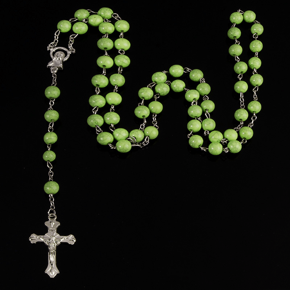Christianartworkshop Six-Color Stone Beads Catholic Rosary - Green - image 3