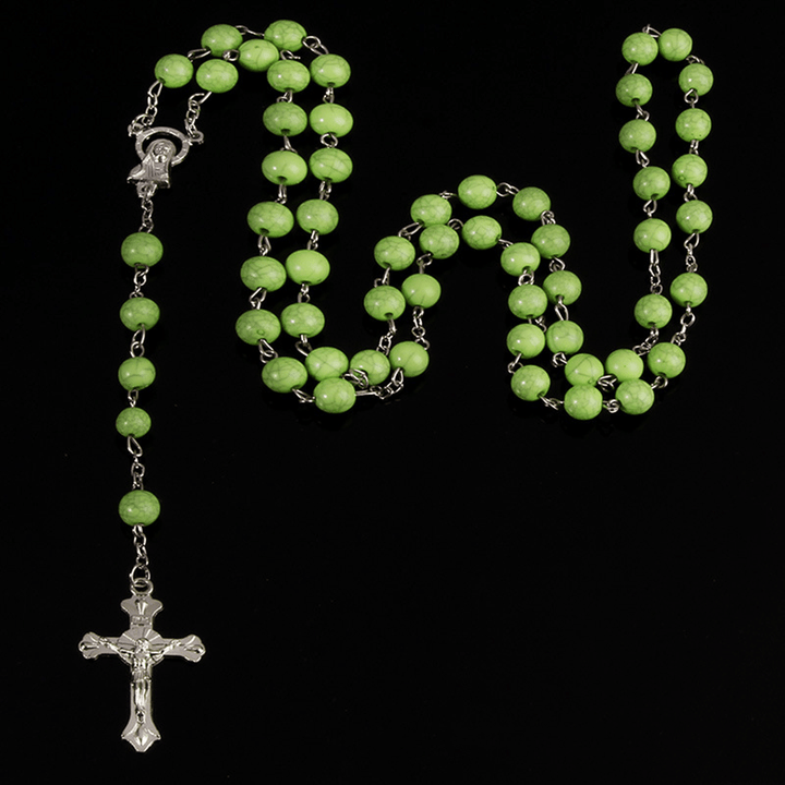 Christianartworkshop Six-Color Stone Beads Catholic Rosary - Green - image 3