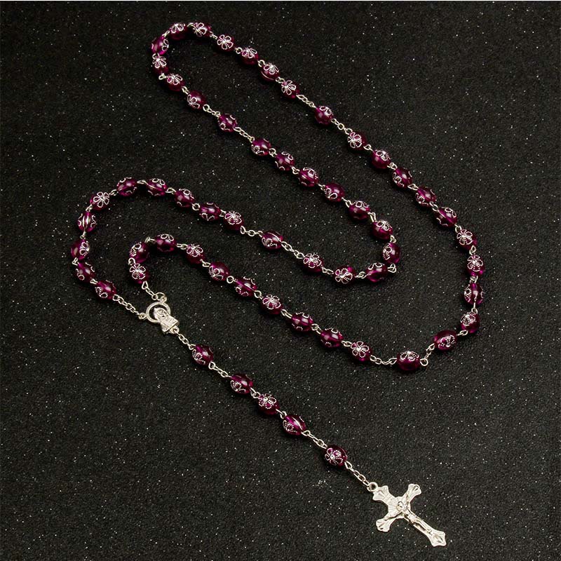Jesus Cross Flower Beads Multicolor Rosary - image 2