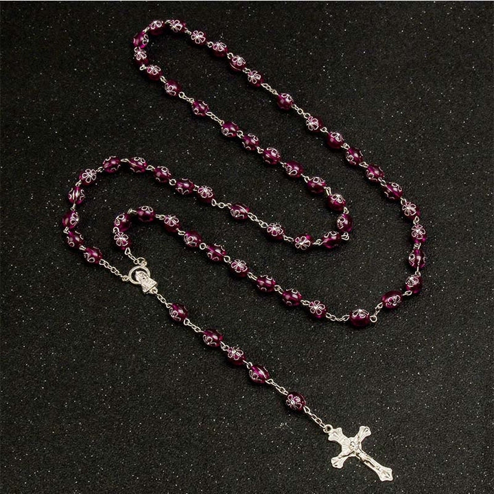 Jesus Cross Flower Beads Multicolor Rosary - image 2