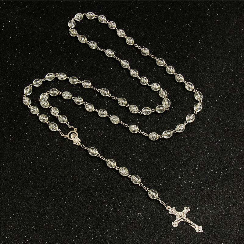 Jesus Cross Flower Beads Multicolor Rosary - White - image 6