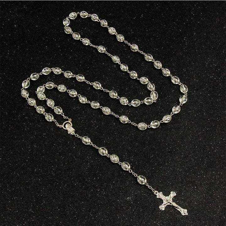 Jesus Cross Flower Beads Multicolor Rosary - White - image 6
