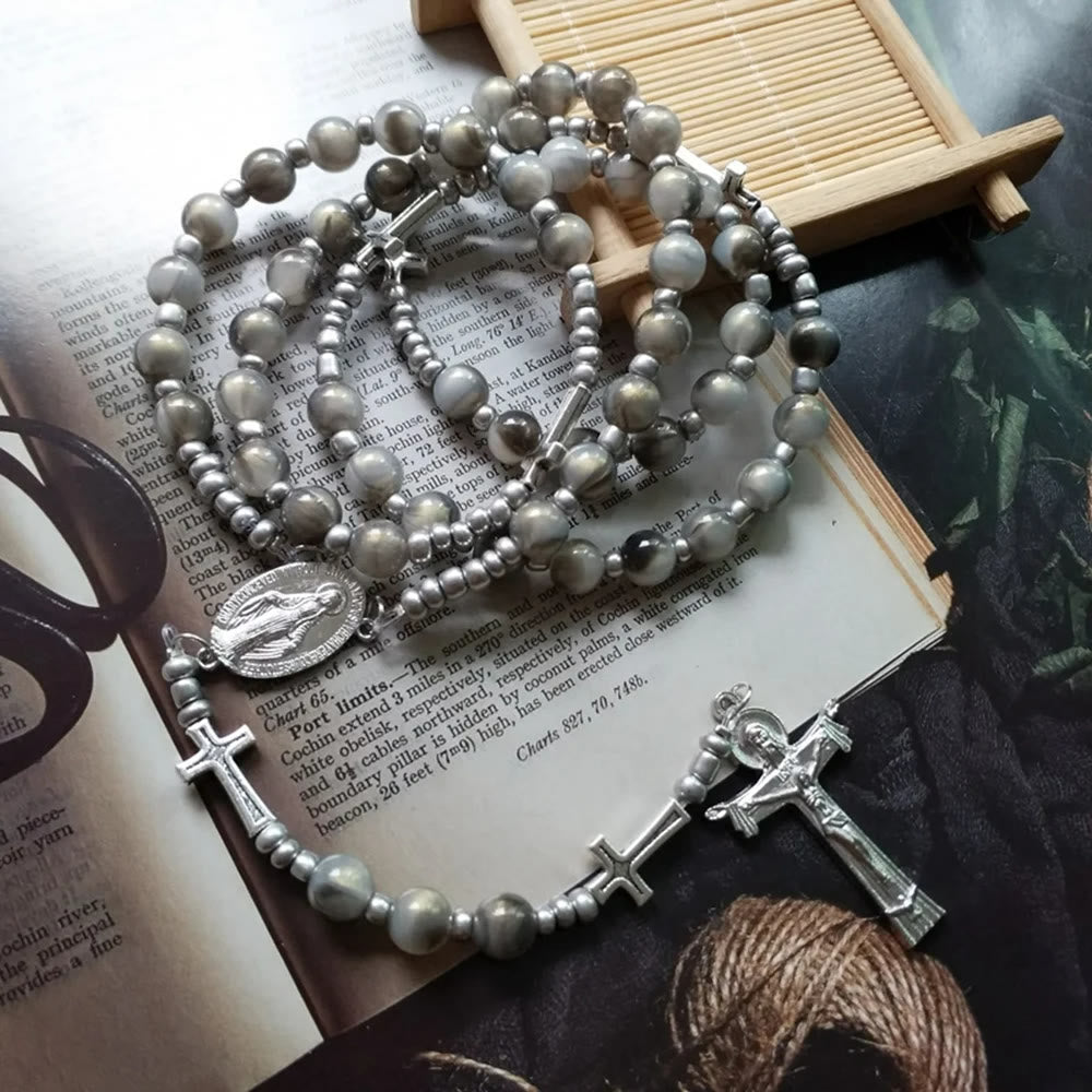 Trinity Cross Miraculous Medal Rosary - Grey - image 1